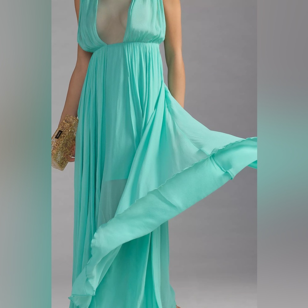 Anthropology Forever That Girl Sheer Plunge Chiffon Maxi Dress Size L - Picture 2 of 16